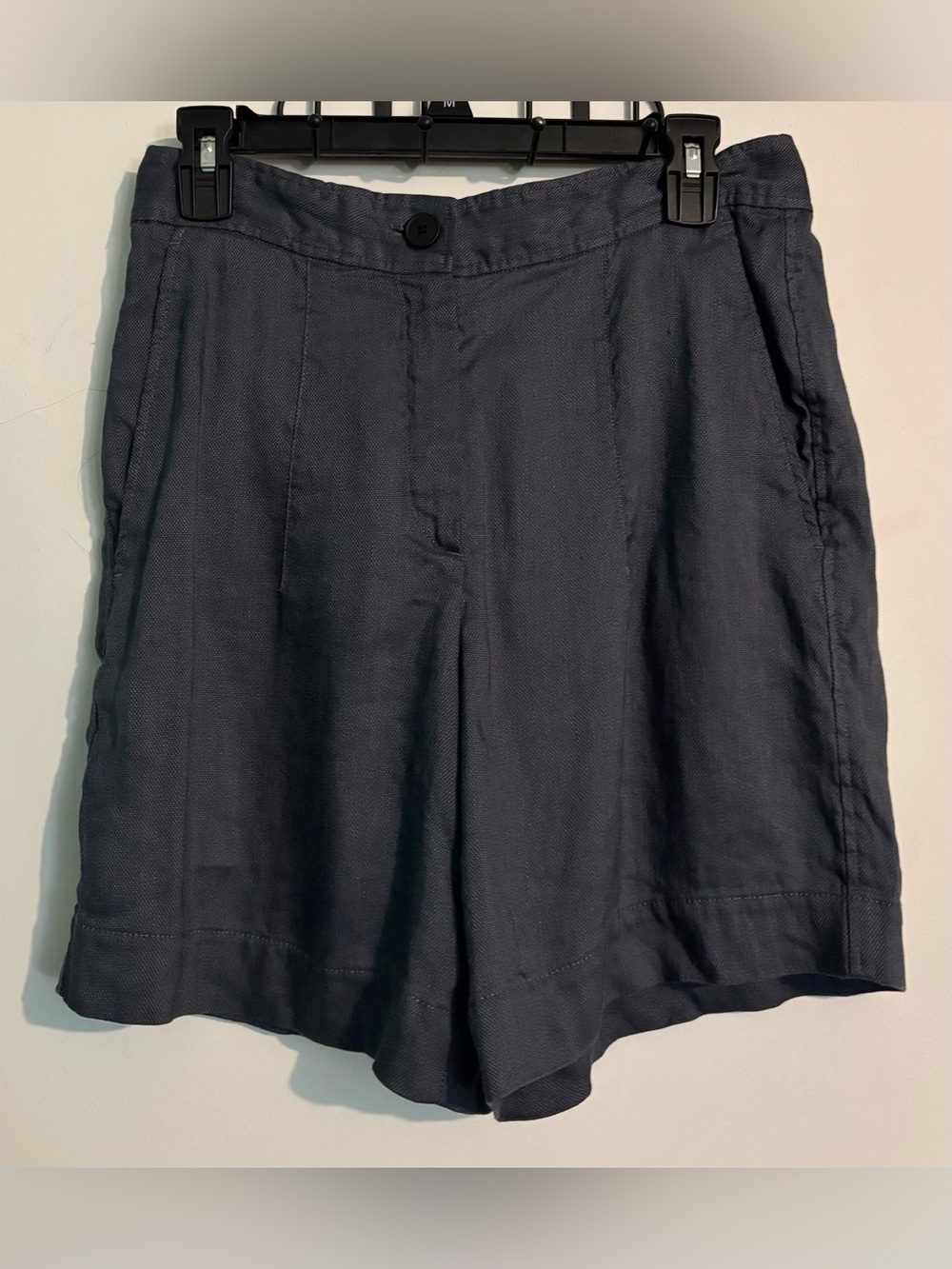 Massimo Dutti Womens Sz 6 Blue Darted Bermuda Linen Blend 3 Pocket Shorts